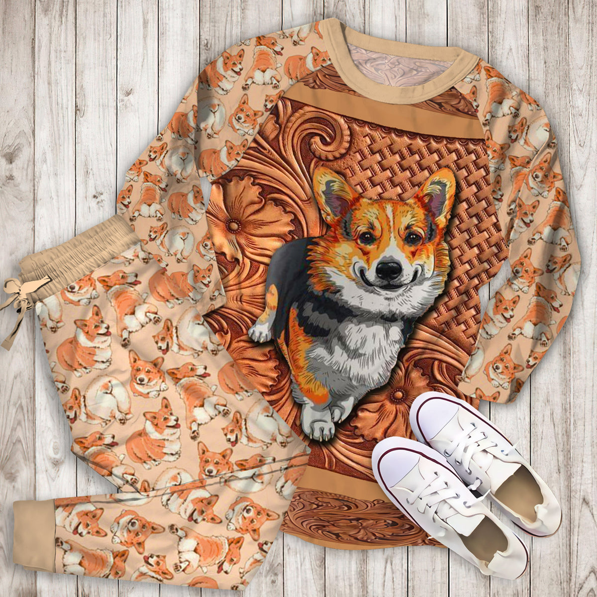 Pembroke Welsh Corgi Pajama Set |Sleepwear Pjs Sets | Raglan Shirt Pants Set