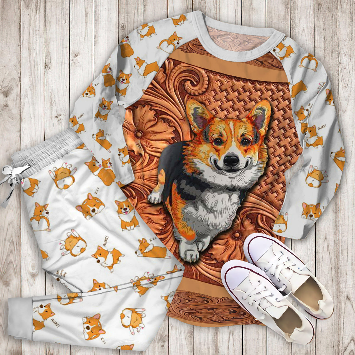 Pembroke Welsh Corgi Pajama Set |Sleepwear Pjs Sets | Raglan Shirt Pants Set