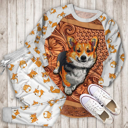 Pembroke Welsh Corgi Pajama Set |Sleepwear Pjs Sets | Raglan Shirt Pants Set