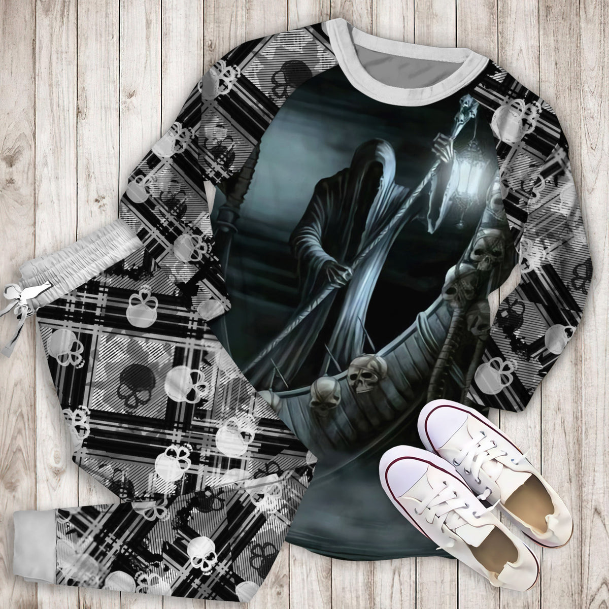 Death Trip Pajama Set | Pajamas | Cotton Sleepwear Sets | Soft Long Sleeve Pjs | Raglan Shirt and Pants Set