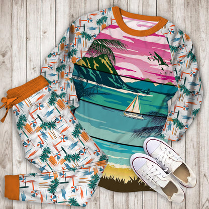 Beach Pajama Set | Pajamas | Cotton Sleepwear Sets | Soft Long Sleeve Pjs | Raglan Shirt and Pants Set