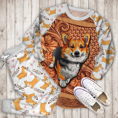 Pembroke Welsh Corgi Pajama Set |Sleepwear Pjs Sets | Raglan Shirt Pants Set