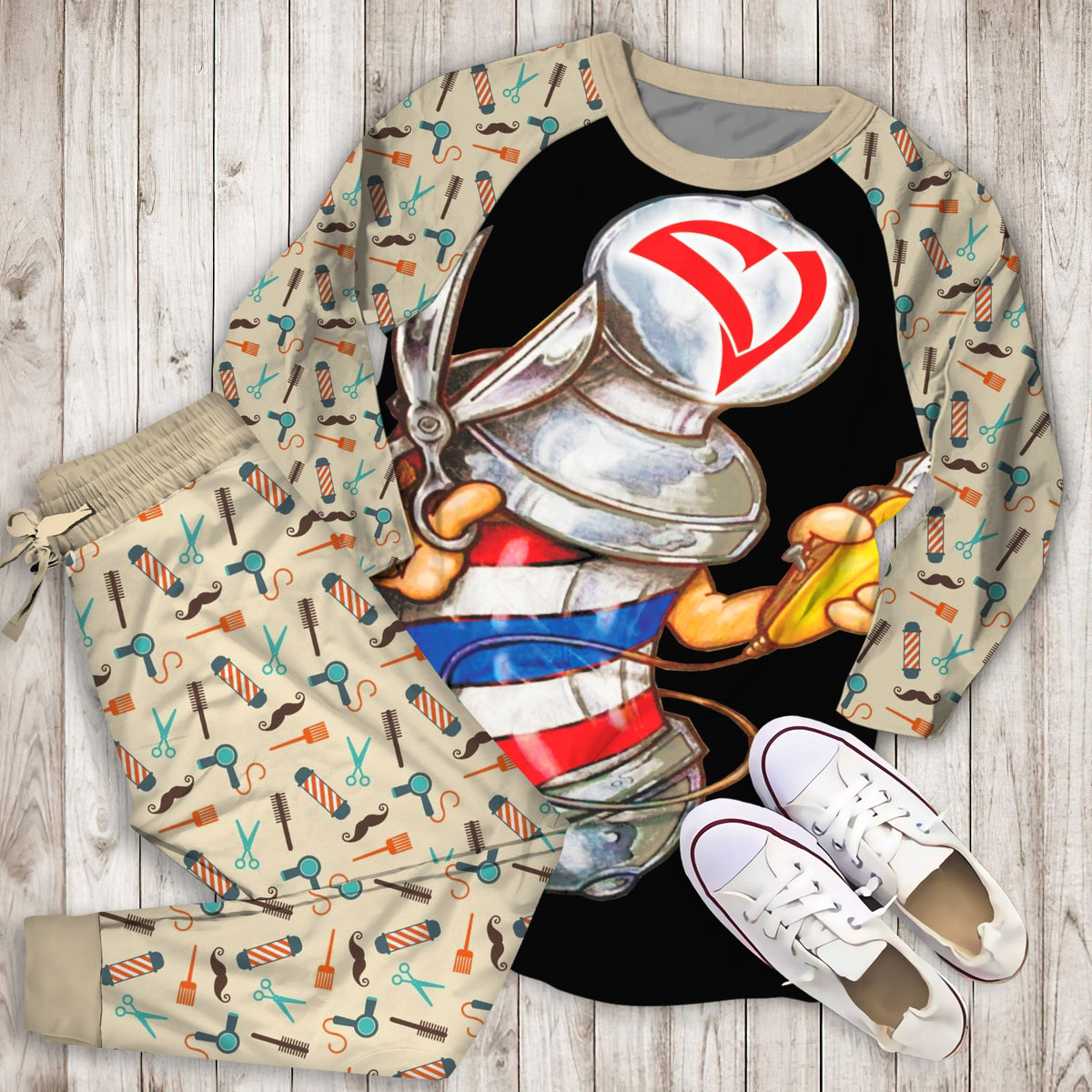 Barber Pole Pajama Set |Sleepwear Pjs Sets | Raglan Shirt Pants Set