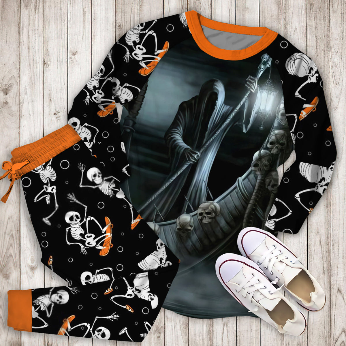 Death Trip Pajama Set | Pajamas | Cotton Sleepwear Sets | Soft Long Sleeve Pjs | Raglan Shirt and Pants Set