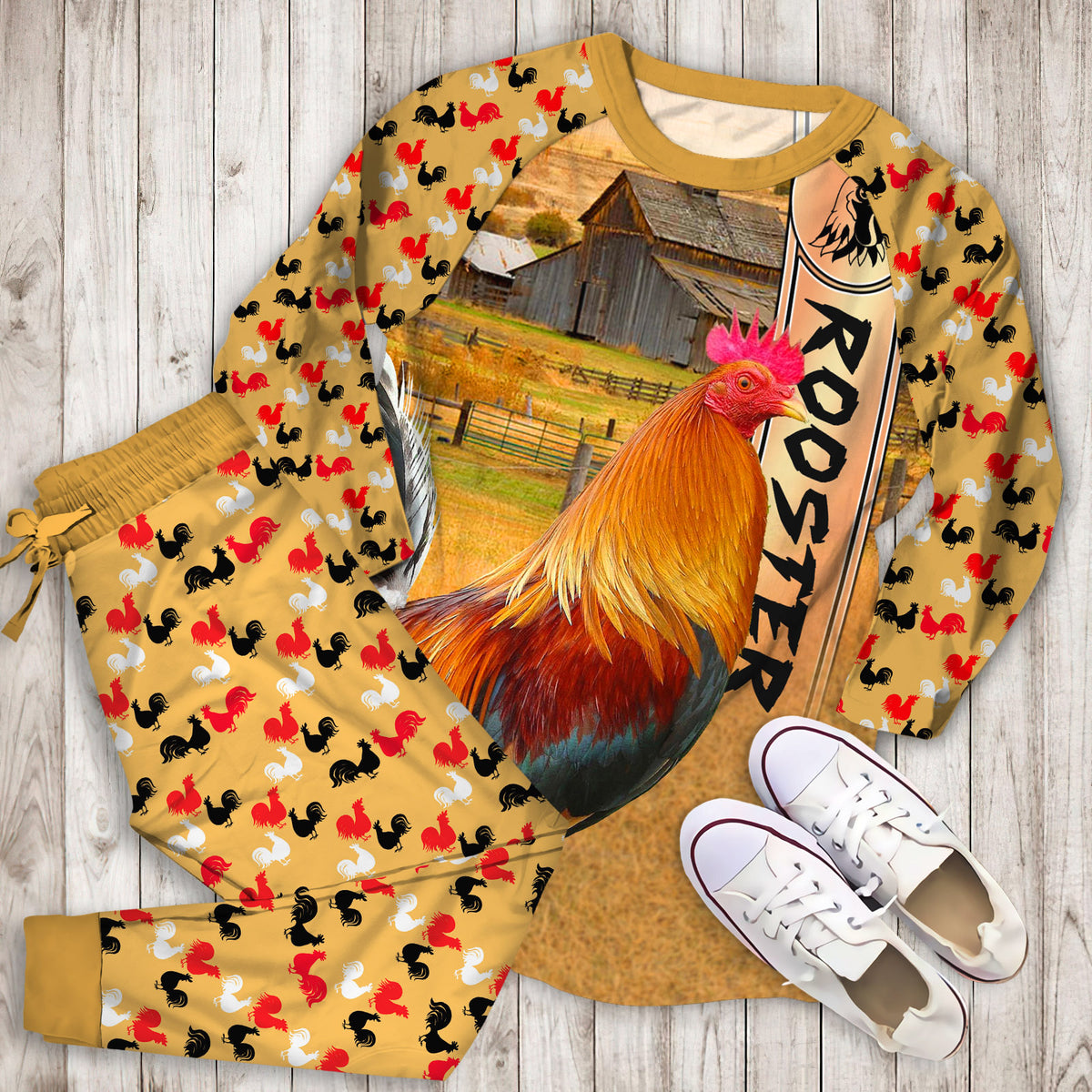 Rooster Rooster Personalized Name Pajama Set | Pajamas | Cotton Sleepwear Sets | Soft Long Sleeve Pjs | Raglan Shirt and Pants Set