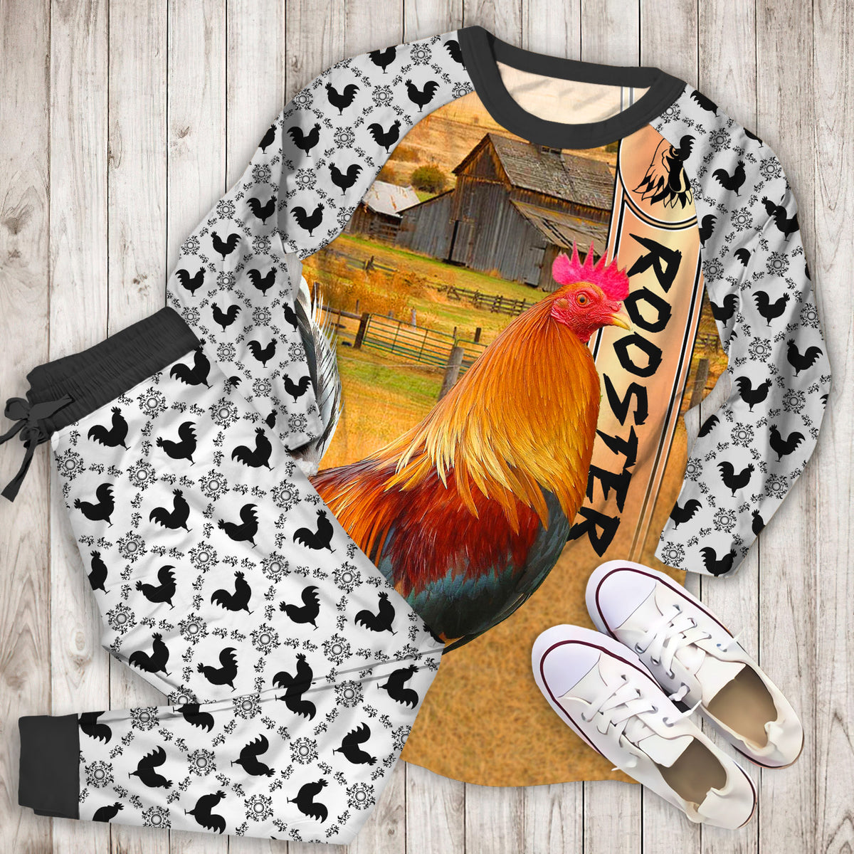 Rooster Rooster Personalized Name Pajama Set | Pajamas | Cotton Sleepwear Sets | Soft Long Sleeve Pjs | Raglan Shirt and Pants Set