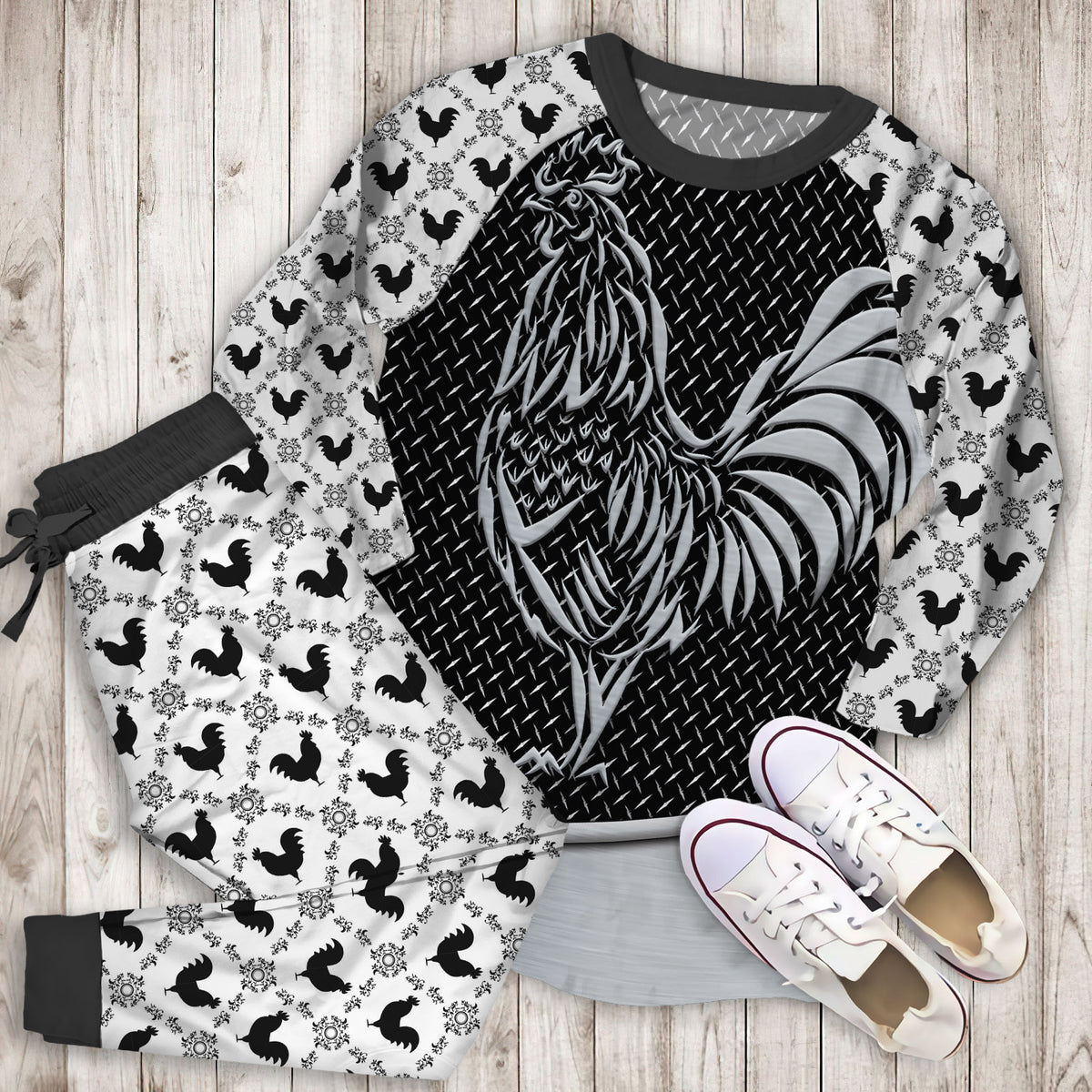 Rooster Pajama Set | Pajamas | Cotton Sleepwear Sets | Soft Long Sleeve Pjs | Raglan Shirt and Pants Set