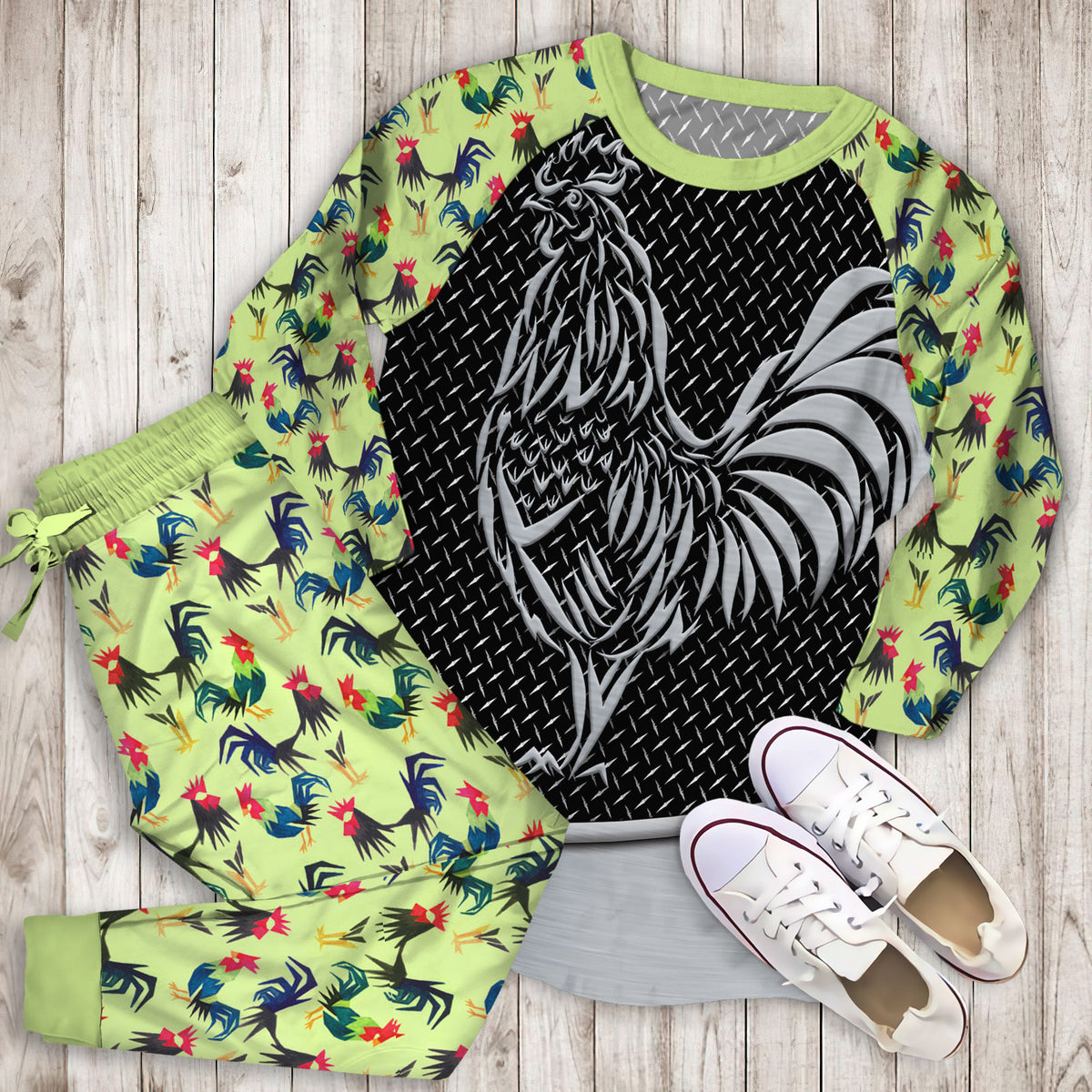 Rooster Pajama Set | Pajamas | Cotton Sleepwear Sets | Soft Long Sleeve Pjs | Raglan Shirt and Pants Set