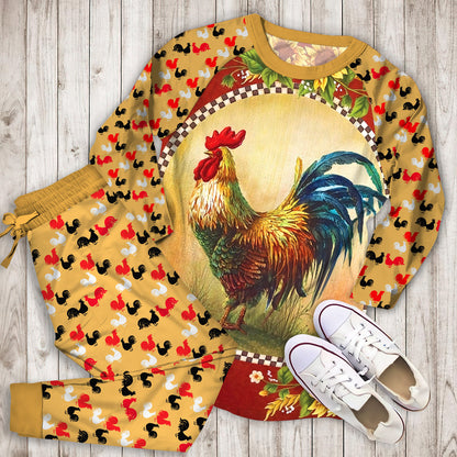 Rooster Sunflowers Pajama Set |Sleepwear Pjs Sets | Raglan Shirt Pants Set