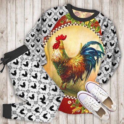 Rooster Sunflowers Pajama Set |Sleepwear Pjs Sets | Raglan Shirt Pants Set