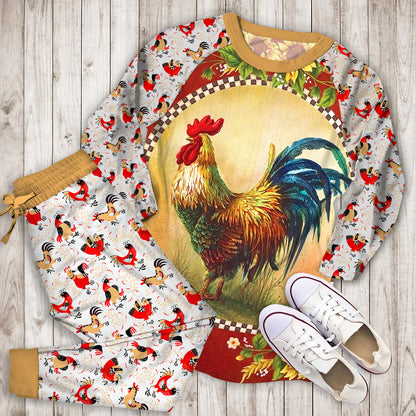 Rooster Sunflowers Pajama Set |Sleepwear Pjs Sets | Raglan Shirt Pants Set