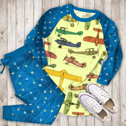 Airplane Pajama Set | Pajamas | Cotton Sleepwear Sets | Soft Long Sleeve Pjs | Raglan Shirt and Pants Set