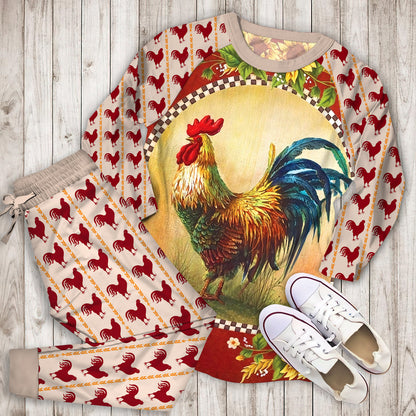 Rooster Sunflowers Pajama Set |Sleepwear Pjs Sets | Raglan Shirt Pants Set