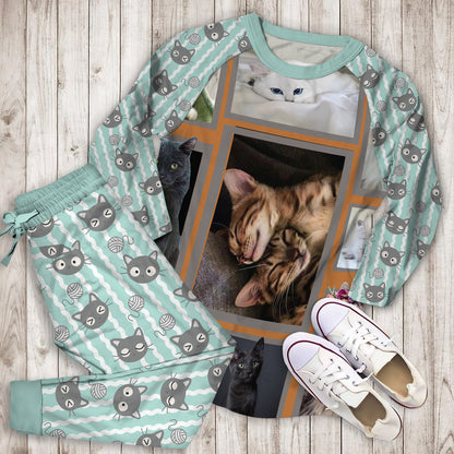 Huge Cat Pajama Set | Pajamas | Cotton Sleepwear Sets | Soft Long Sleeve Pjs | Raglan Shirt and Pants Set
