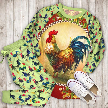 Rooster Sunflowers Pajama Set |Sleepwear Pjs Sets | Raglan Shirt Pants Set