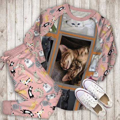 Huge Cat Pajama Set | Pajamas | Cotton Sleepwear Sets | Soft Long Sleeve Pjs | Raglan Shirt and Pants Set
