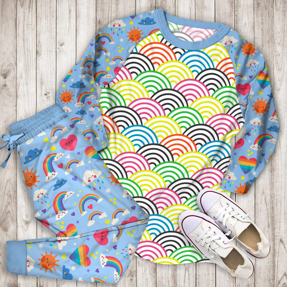 Rainbow Pajama Set | Pajamas | Cotton Sleepwear Sets | Soft Long Sleeve Pjs | Raglan Shirt and Pants Set