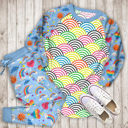 Rainbow Pajama Set | Pajamas | Cotton Sleepwear Sets | Soft Long Sleeve Pjs | Raglan Shirt and Pants Set
