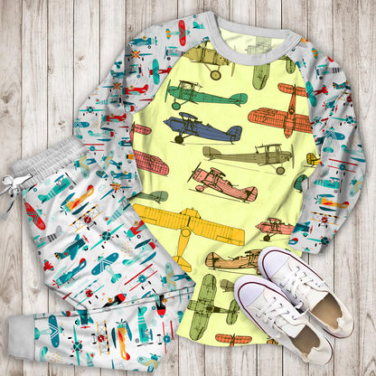 Airplane Pajama Set | Pajamas | Cotton Sleepwear Sets | Soft Long Sleeve Pjs | Raglan Shirt and Pants Set