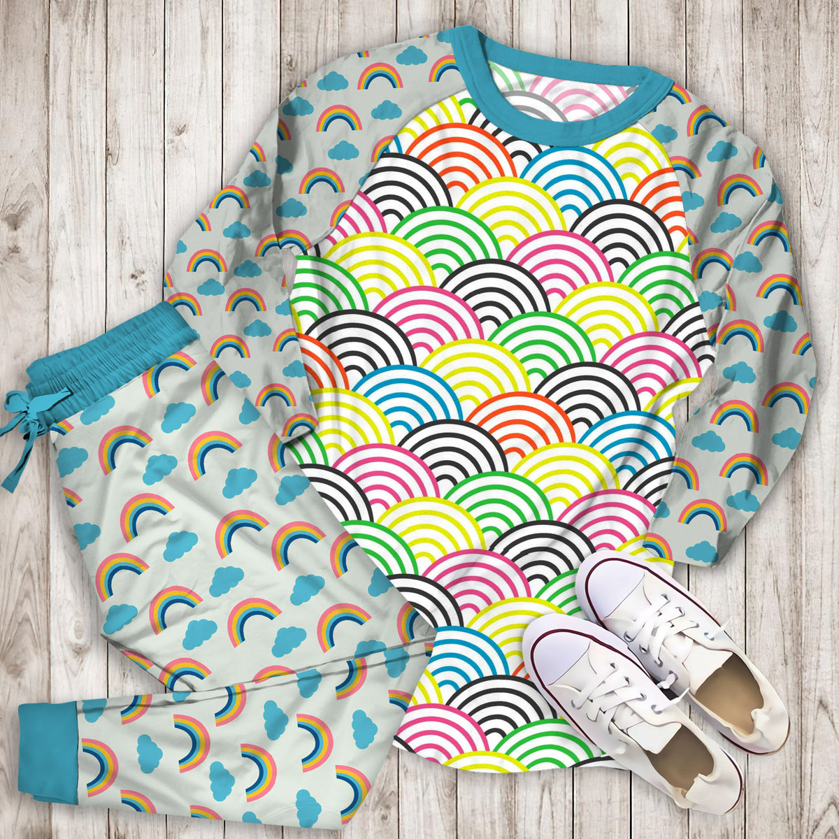 Rainbow Pajama Set | Pajamas | Cotton Sleepwear Sets | Soft Long Sleeve Pjs | Raglan Shirt and Pants Set