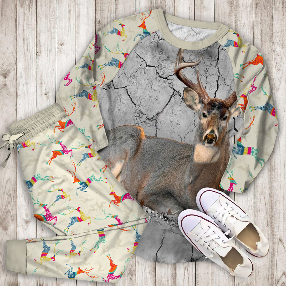 Deer Hunting Pajama Set | Pajamas | Cotton Sleepwear Sets | Soft Long Sleeve Pjs | Raglan Shirt and Pants Set