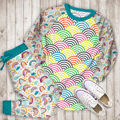 Rainbow Pajama Set | Pajamas | Cotton Sleepwear Sets | Soft Long Sleeve Pjs | Raglan Shirt and Pants Set