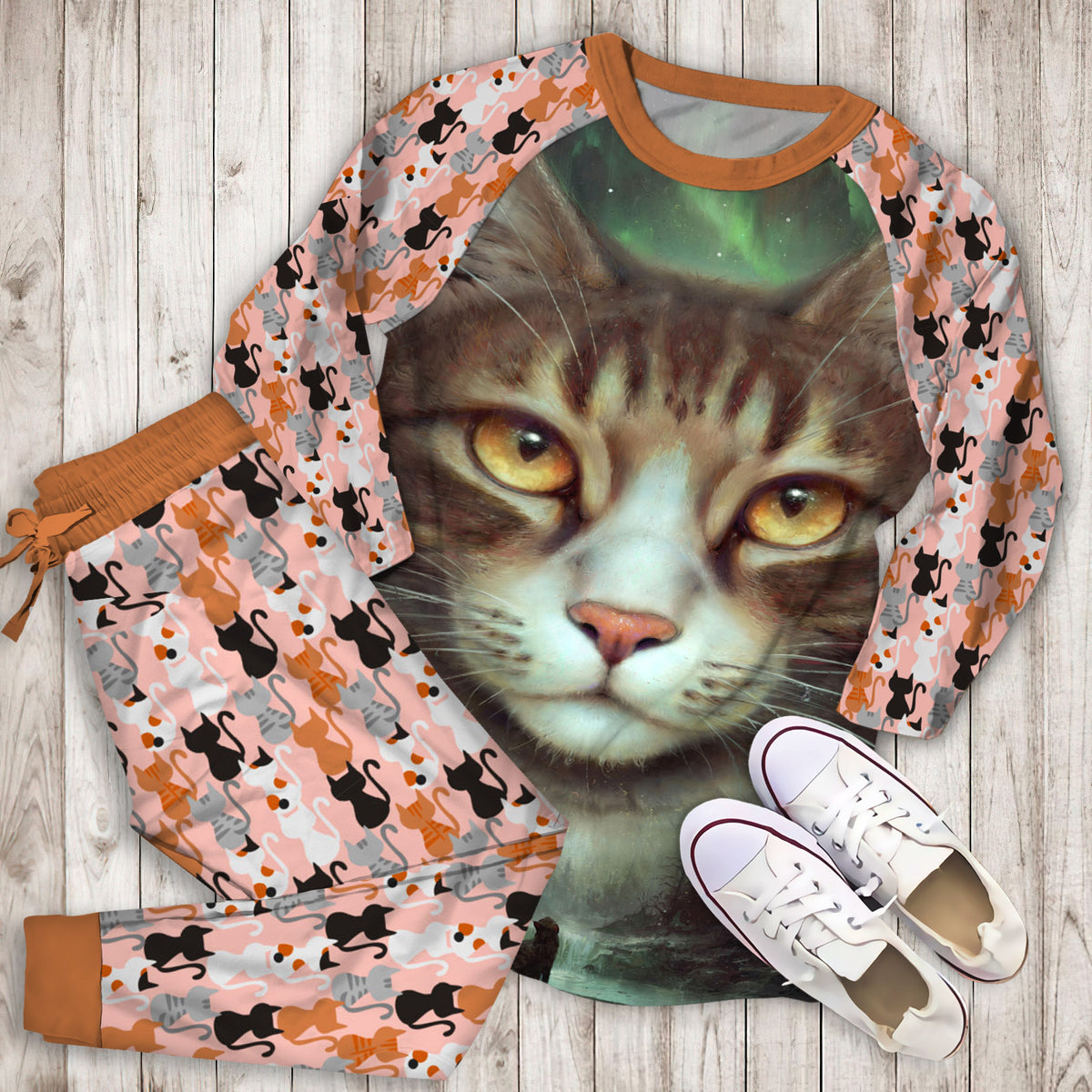 Cat Pajama Set | Pajamas | Cotton Sleepwear Sets | Soft Long Sleeve Pjs | Raglan Shirt and Pants Set