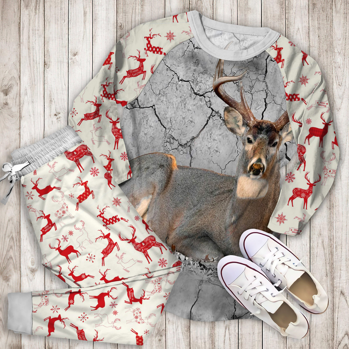 Deer Hunting Pajama Set | Pajamas | Cotton Sleepwear Sets | Soft Long Sleeve Pjs | Raglan Shirt and Pants Set