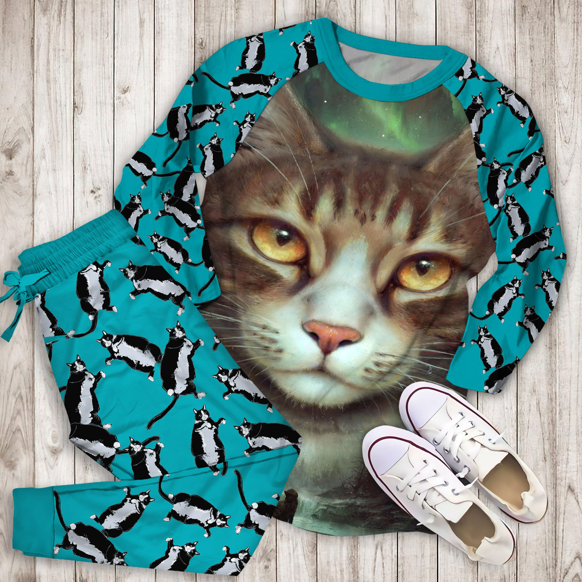 Cat Pajama Set | Pajamas | Cotton Sleepwear Sets | Soft Long Sleeve Pjs | Raglan Shirt and Pants Set