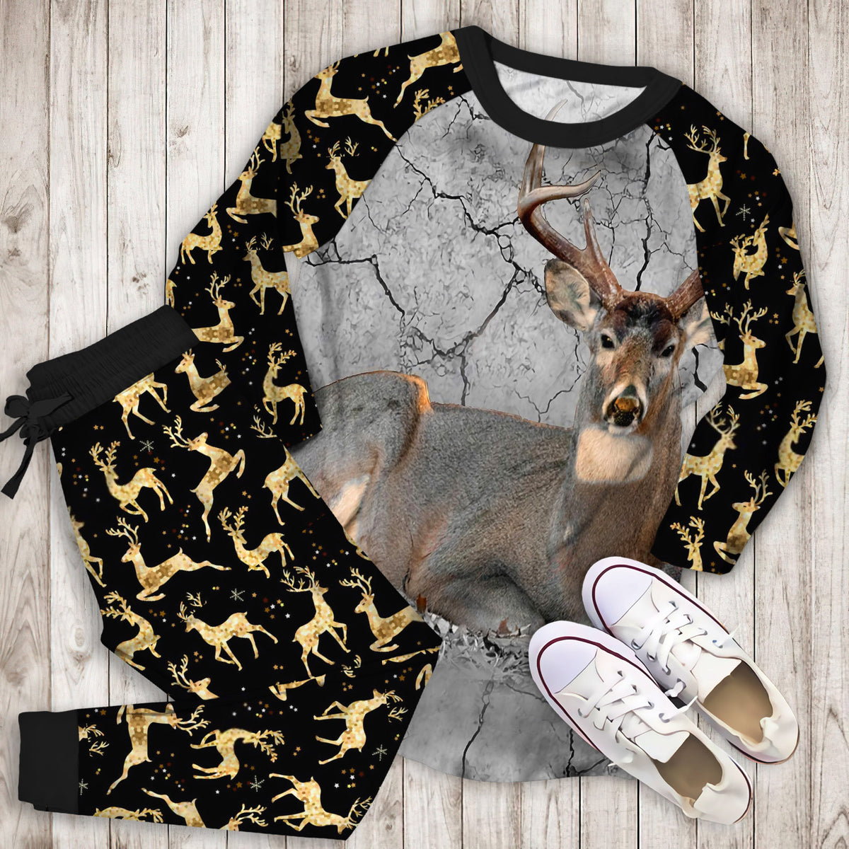 Deer Hunting Pajama Set | Pajamas | Cotton Sleepwear Sets | Soft Long Sleeve Pjs | Raglan Shirt and Pants Set