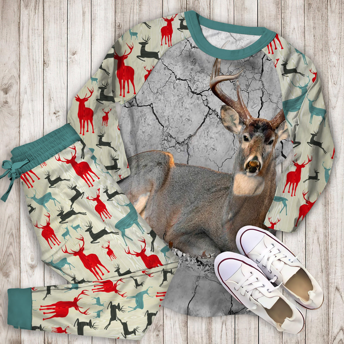 Deer Hunting Pajama Set | Pajamas | Cotton Sleepwear Sets | Soft Long Sleeve Pjs | Raglan Shirt and Pants Set