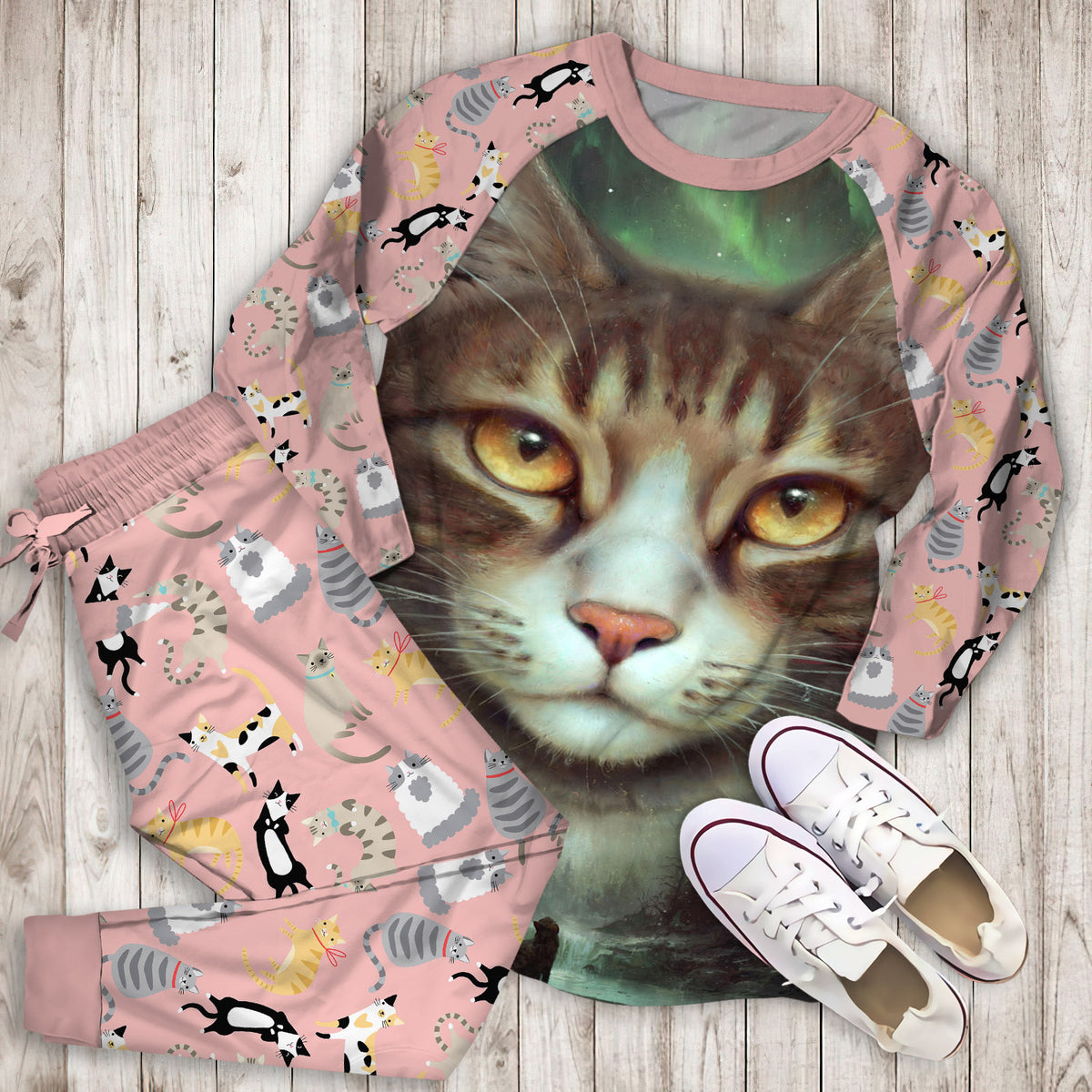 Cat Pajama Set | Pajamas | Cotton Sleepwear Sets | Soft Long Sleeve Pjs | Raglan Shirt and Pants Set