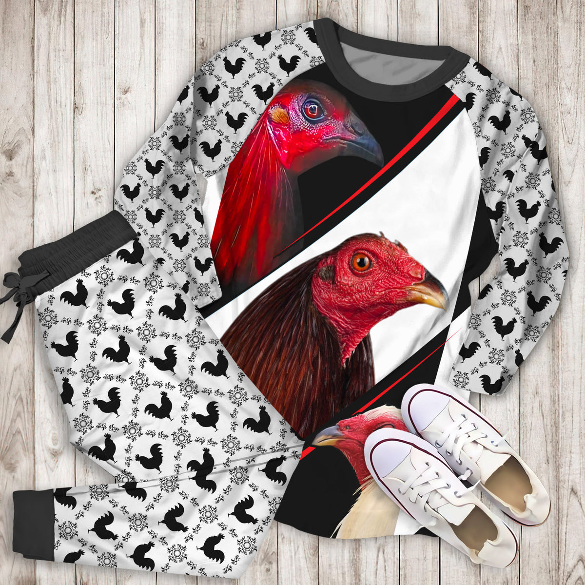 Rooster Personalized Name Pajama Set |Sleepwear Pjs Sets | Raglan Shirt Pants Set