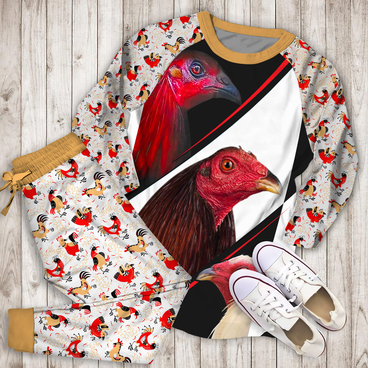 Rooster Personalized Name Pajama Set |Sleepwear Pjs Sets | Raglan Shirt Pants Set