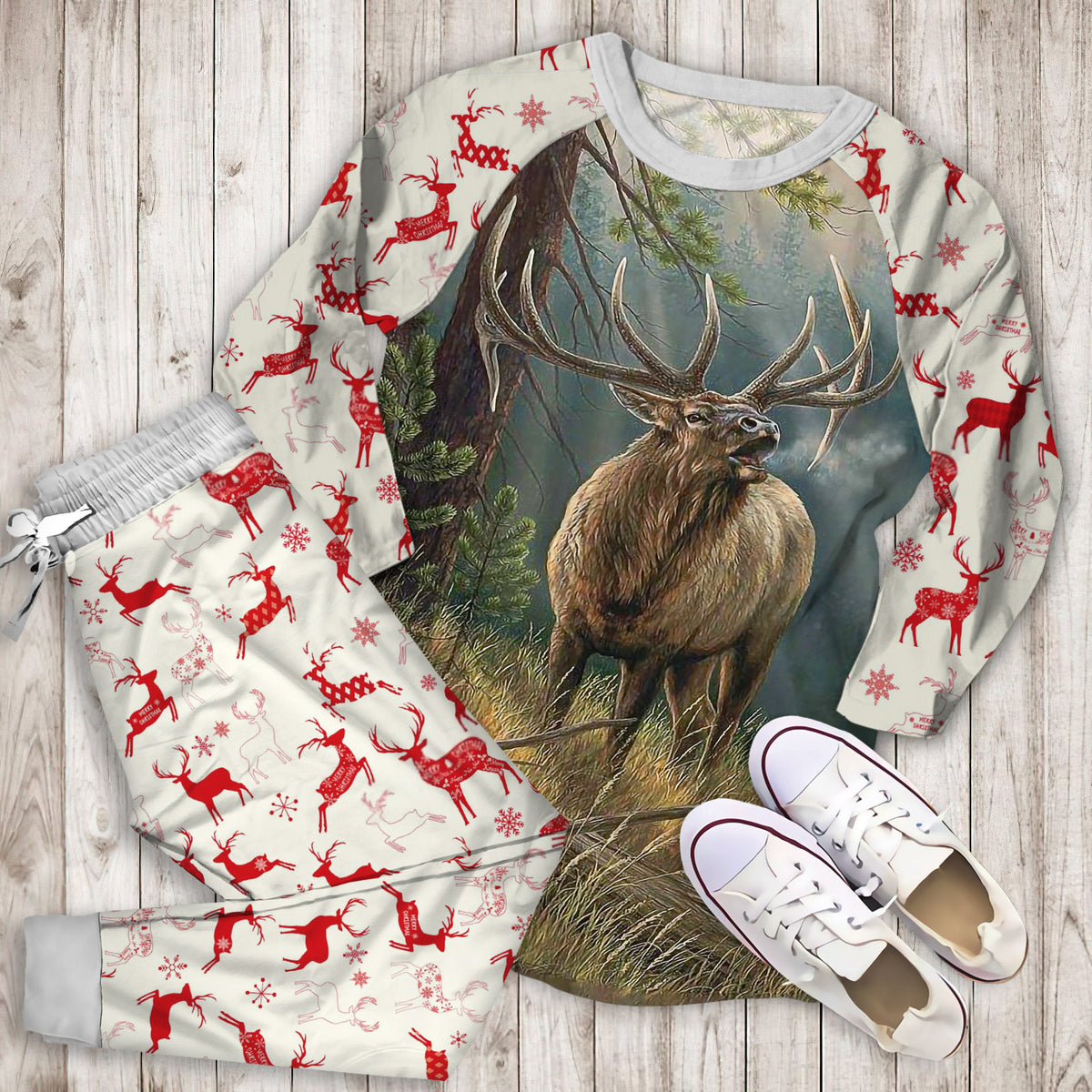 Deer Hunting Pajama Set | Pajamas | Cotton Sleepwear Sets | Soft Long Sleeve Pjs | Raglan Shirt and Pants Set