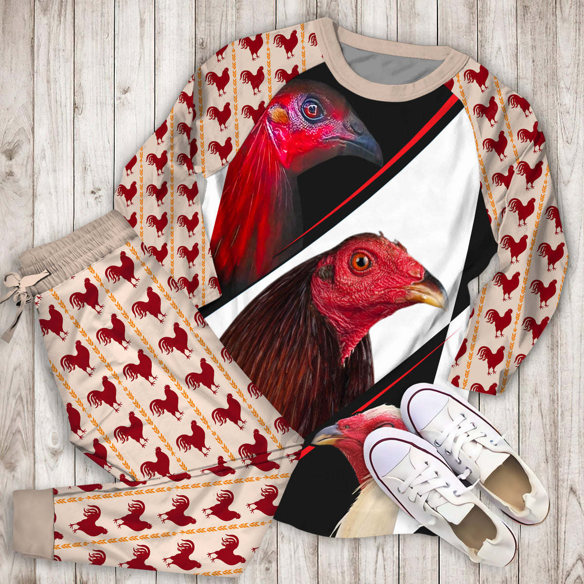 Rooster Personalized Name Pajama Set |Sleepwear Pjs Sets | Raglan Shirt Pants Set