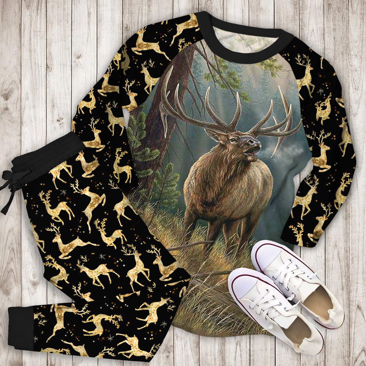 Deer Hunting Pajama Set | Pajamas | Cotton Sleepwear Sets | Soft Long Sleeve Pjs | Raglan Shirt and Pants Set