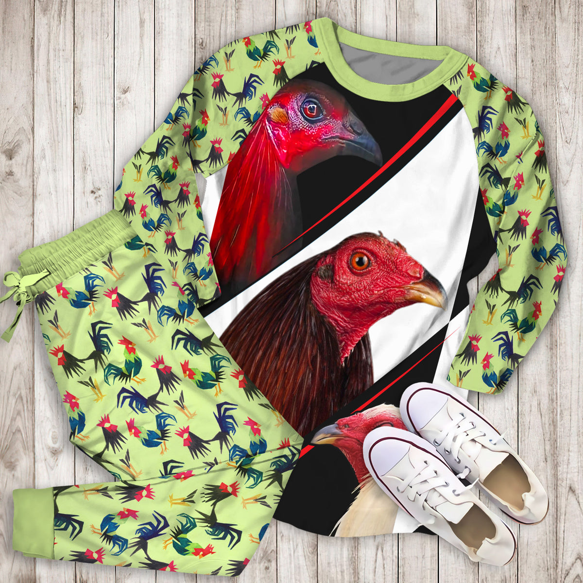 Rooster Personalized Name Pajama Set |Sleepwear Pjs Sets | Raglan Shirt Pants Set