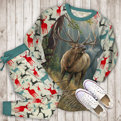 Deer Hunting Pajama Set | Pajamas | Cotton Sleepwear Sets | Soft Long Sleeve Pjs | Raglan Shirt and Pants Set