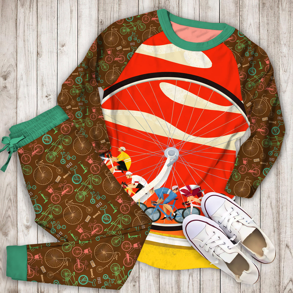 Bicycle Pajama Set | Pajamas | Cotton Sleepwear Sets | Soft Long Sleeve Pjs | Raglan Shirt and Pants Set