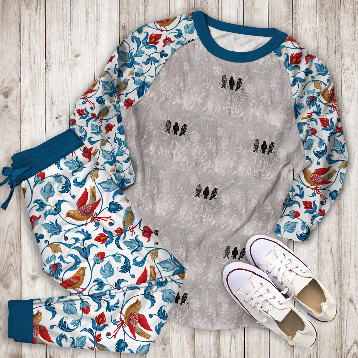 Bird Pajama Set | Pajamas | Cotton Sleepwear Sets | Soft Long Sleeve Pjs | Raglan Shirt and Pants Set