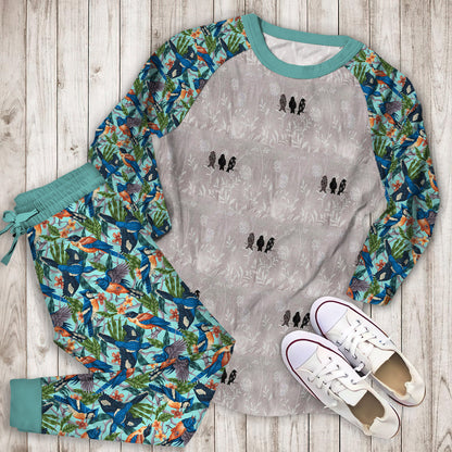 Bird Pajama Set | Pajamas | Cotton Sleepwear Sets | Soft Long Sleeve Pjs | Raglan Shirt and Pants Set