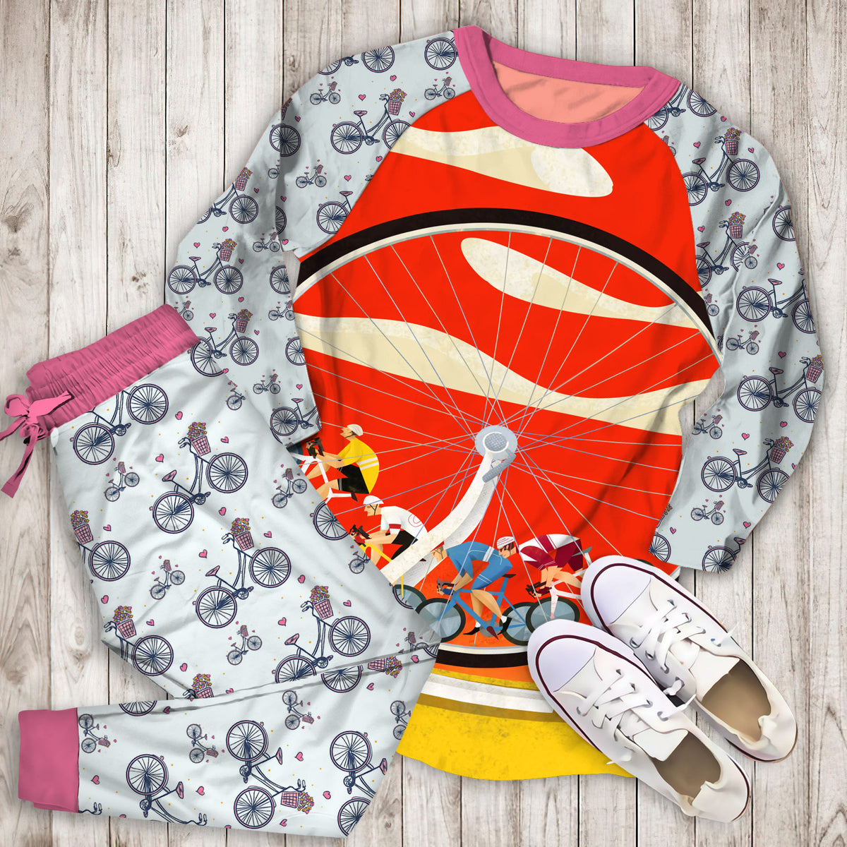 Bicycle Pajama Set | Pajamas | Cotton Sleepwear Sets | Soft Long Sleeve Pjs | Raglan Shirt and Pants Set