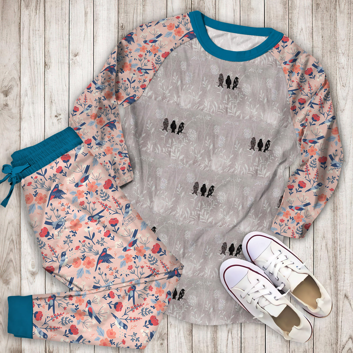 Bird Pajama Set | Pajamas | Cotton Sleepwear Sets | Soft Long Sleeve Pjs | Raglan Shirt and Pants Set
