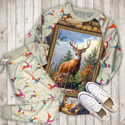 Deer Pajama Set | Pajamas | Cotton Sleepwear Sets | Soft Long Sleeve Pjs | Raglan Shirt and Pants Set