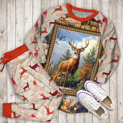 Deer Pajama Set | Pajamas | Cotton Sleepwear Sets | Soft Long Sleeve Pjs | Raglan Shirt and Pants Set