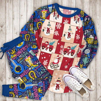Country Snowman Pajama Set | Pajamas | Cotton Sleepwear Sets | Soft Long Sleeve Pjs | Raglan Shirt and Pants Set