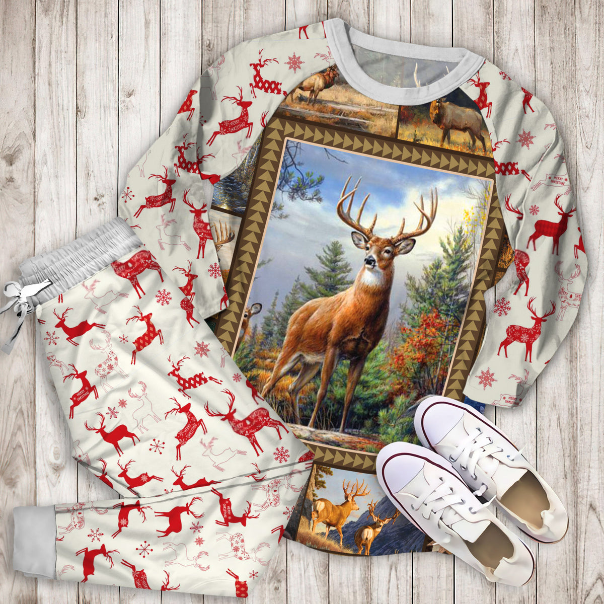 Deer Pajama Set | Pajamas | Cotton Sleepwear Sets | Soft Long Sleeve Pjs | Raglan Shirt and Pants Set