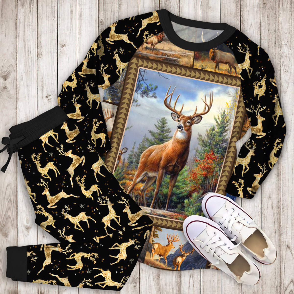 Deer Pajama Set | Pajamas | Cotton Sleepwear Sets | Soft Long Sleeve Pjs | Raglan Shirt and Pants Set