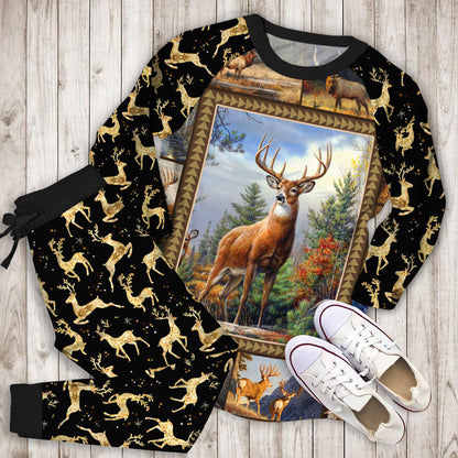 Deer Pajama Set | Pajamas | Cotton Sleepwear Sets | Soft Long Sleeve Pjs | Raglan Shirt and Pants Set